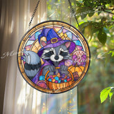 Zeus Stained Glass Suncatcher, Round Greek God with Sunglasses and Drink Window Panel, Mythology Fantasy Home Decor Gift